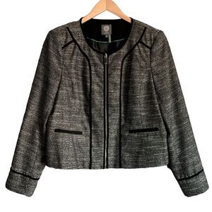 Vince Camuto Black Textured Zip Front Blazer Jacket Size 14
